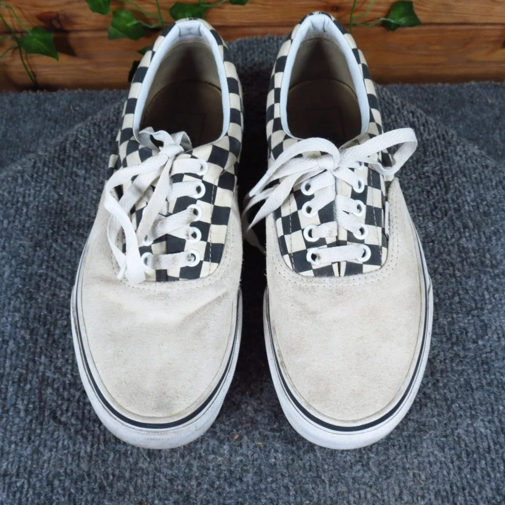 Vans Era Checkerboard‎ Mens 8 Womens 9.5 Skate Shoes Cream Black Suede Canvas